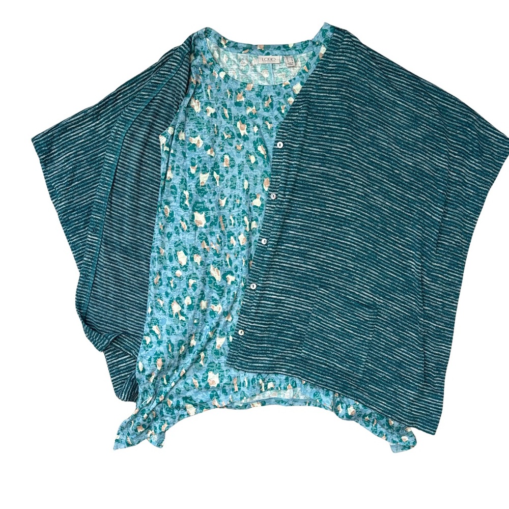 LOGO Lori Goldstein Layered Tunic Set Boho Lagenlook Asymmetrical Teal- S/M - Picture 8 of 10